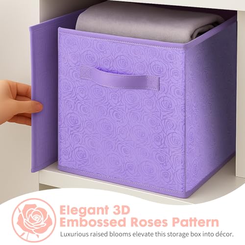 ShellKingdom Storage Bins, Foldable Fabric Storage Cubes with 3D Embossed Rose Pattern, Cloth Organizer Drawer For Closet And Toys, 10.5 X 10.5 X 11 inch, 2 Pack (Lavender) - color: Lavender