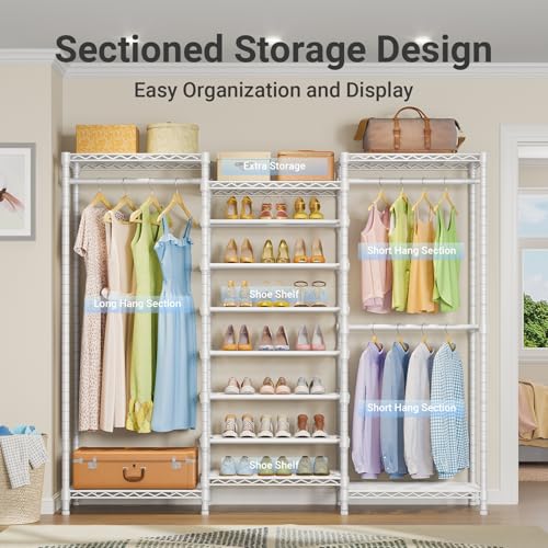 VIPEK S3 Freestanding Clothes Rack Heavy Duty Garment Rack 6-Tier Shoe Racks Closet Storage Organizer Large Wardrobe, Hanging Rod, Adjustable Metal Shelf, 68.9" L x 15.7" W x 76.4" H, White - color: White, style: S3