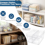 MOONEDGE 8 Pack Modular Clear Plastic Storage Organizer Bins – 4 Large & 4 Narrow, Nestable Space-Saving System for Pantry, Kitchen, Fridge, Bathroom & Cabinet Organization - Versatile & Easy to Use