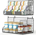 2 Tier Pantry Organizers and Storage Shelf, Stackable Can Organizer for Canned Food and Goods, Metal Wire Rack with 4 Adjustable Dividers Holds 60+ Cans for Under Cabinet Countertop
