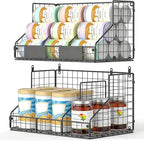 2 Tier Pantry Organizers and Storage Shelf, Stackable Can Organizer for Canned Food and Goods, Metal Wire Rack with 4 Adjustable Dividers Holds 60+ Cans for Under Cabinet Countertop