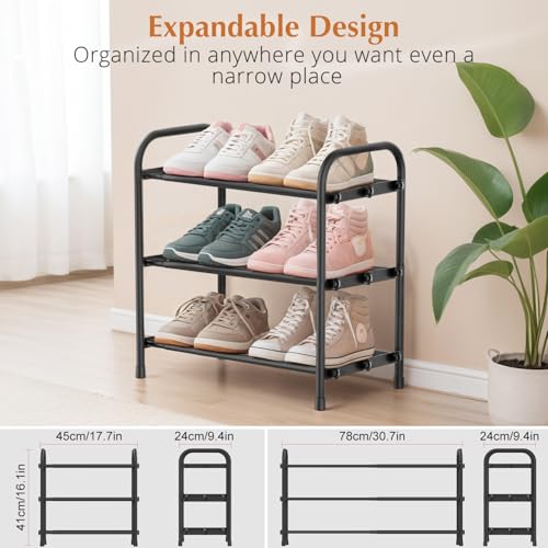 INSMART 3-Tier Expandable Shoe Rack, Stackable and Adjustable Shoes Organizer Storage Shelf, Sturdy and Durable Metal Structure Free Standing Shoe Rack for Closet Entryway Doorway - color: Black, size: 3-Tier