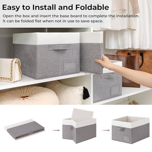 GRANNY SAYS Storage Baskets for Shelves, Fabric Storage Bins for Clothes, Closet Organization Bins, Collapsible Storage Bins with Handles, Decorative Storage Box, Large, 3-Pack - color: White&Gray, size: Large