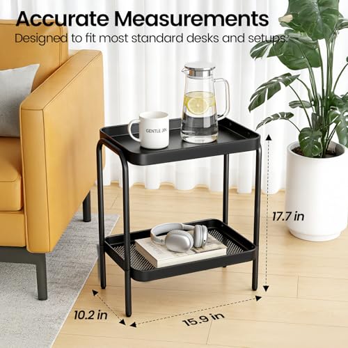 2 in 1 Desktop & Floor End Table with Storage Shelves, Compact 2-Tier Side Table for Office Desk Organization, Bedside Nightstand, Small Space Nightstand for Living Room, Bedroom, Office