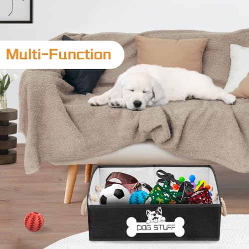 Collapsible Fabric Dog Toy Box and Storage Bin With Handle - Trapezoid Basket Chest Organizer for Pet Toys, Blankets and Accessories, Black - color: Black