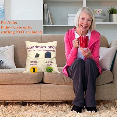 ZUYUROU Grandma Gifts, 2-Pocket Grandma’s Spot Throw Pillow Covers 18x18 Inch + Engraved Spoon, Birthday Christmas hanksgiving Day Gifts for Grandma Mom Gigi Nana Mimi - color: Grandma