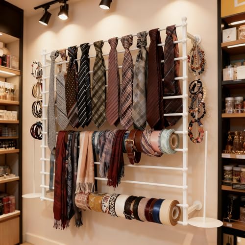 12 Layers 120cm White Wall Display Stand Wrapping Paper Ribbon Organizer Holder Storage Scarf Tie Belt Towel Spool Sewing Tool Hijab Metal Shelving for Home, Retail Stores, Flower Shop, Studio - color: White, size: L: 47.2 in, H: 47.2 in