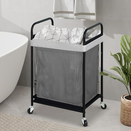 STO STO Laundry Hamper, 90L Rolling Laundry Sorter Cart with Removable and Washable Liner Bag, Clothes Hamper with Wheels and Metal Handle for Laundry Room and Bedroom, Gray - color: Gray, size: 1-Section