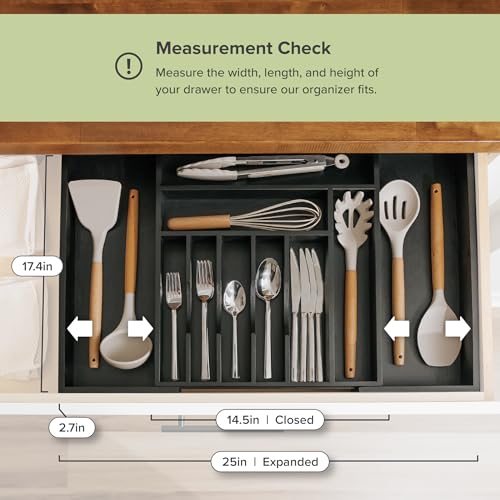 KitchenEdge Premium Silverware, Flatware and Utensil Organizer for Kitchen Drawers, Food-Safe Contract Grade, Expandable from 14.5 to 25 In, Black Bamboo - color: Black Bamboo, size: From 14.5" to 25" wide