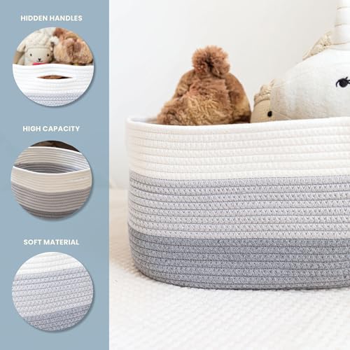 OrganiHaus Rope Baskets for Shelves - Set of 3 Woven Storage Baskets for Organizing, Closet & Toy Storage - 3-Toned Gray - 15x9x10 - color: 3-toned Gray
