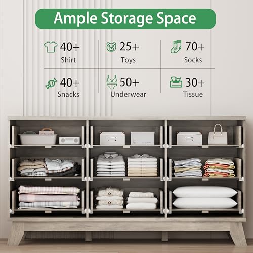 Xixini Fluted Dresser for Bedroom with 9 Drawers, 57" Wide Modern Chest of Drawers with Metal Handle, Wooden Dresser TV Stand, Wood Closet Clothes Storage Organizer for Living Room, Hallway, Grey - color: Grey, size: 15.6"D x 57.1"W x 30.5"H (9 Drawers)