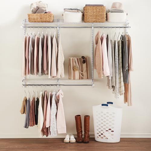 Rubbermaid Configurations Custom Closet Kit 3-6 Ft. Adjustable Metal Wire Shelving White Finish Expandable Organization System Hardware Included for Home Closet/Pantry/Laundry/Mudroom - color: White, size: 3-6 Feet