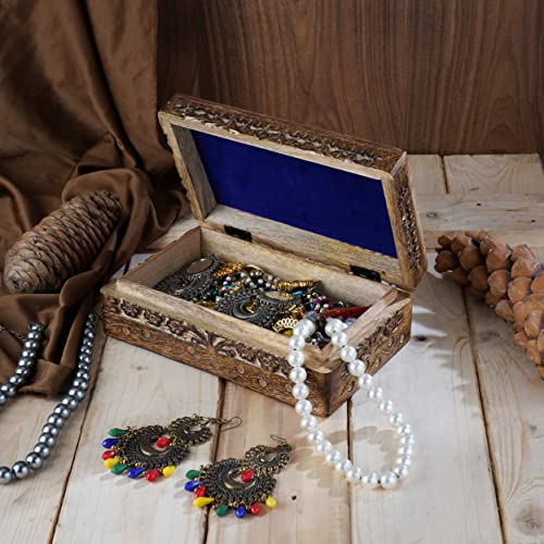 Ajuny Handcrafted Wooden Jewelry Box with Tai Chi Flower Carving – 8x5 Inch Treasure Chest for Keepsakes, Trinkets, Gifts, Decorative Storage Box for Men & Women, Home Organizer - style: Tai Chi