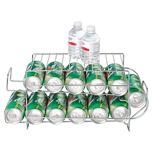 mDesign 2-Tier Metal Wire Standing Pop/Soda and Food Can Dispenser Storage Rack Organizer with Top Shelf for Kitchen Pantry, Countertop, Cabinet - Holds 12 Cans - Chrome - color: Chrome, size: Pack of 1