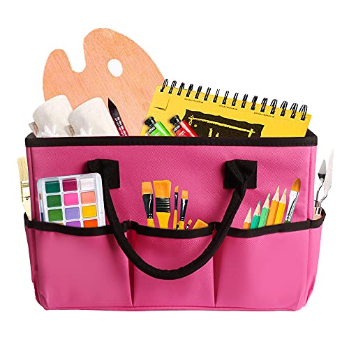 ZKOO Desktop Tote and Stock Organize, Multiple Pockets Teacher Helper Tote Bag Organization for Arts, Books, Stationery and Office Desk Organize, Make-up Case with Handles Craft Organizer (Pink) - color: Pink