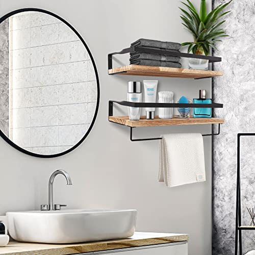 Uten Floating Shelves, Wall Shelf Outdoor, 42x15x8 cm, Shelving Unit for Wall, Towel Holder 6 Hooks, Kitchen Spice Rack, Storage Organiser Shelf for Bedroom, Bathroom, Living Room, Office - color: Light Brown