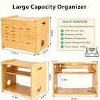 Fullin Upgrade WiFi Router Storage Box Hider, Large Capacity Projector Shelf, Wall Mount or Desktop Cable Management Box, Bamboo Modem Organizer Power Strip Hider Rack Need Assembly