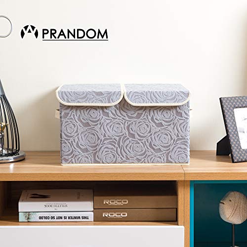 PRANDOM Large Foldable Storage Bins with Lids Fabric Decorative Storage Box Cubes Organizer Containers Baskets with Cover Handles Removable Divider for Home Bedroom Closet 17.3x11.8x9.8 Inch 3 Pack - color: Gray, size: Double Lid/3pcs