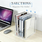 3-Tier Clear Acrylic File Holder, Vertical Document Organizer for Magazines, Binders, Notebooks & Envelopes - Multi-Purpose Desk Storage for Home Office（A4,3 Sections） - size: A4, 3 Sections