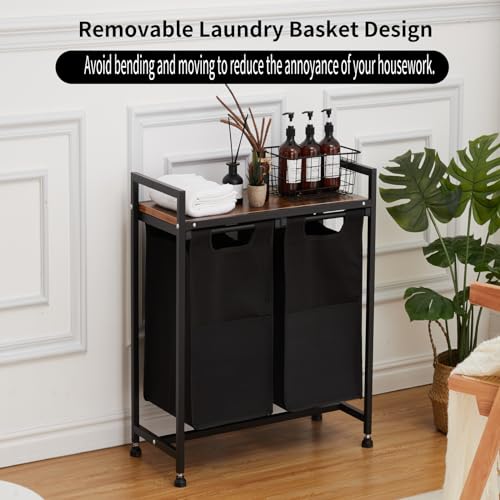 Laundry Hamper with Shelf, Laundry Basket 2 Section, Laundry Sorter, Cloest Storage and Organization, Clothes Hamper with Table, for Bathroom, Bedroom, Restroom, Black - size: 28.6 x 13 x 28.4 Inches