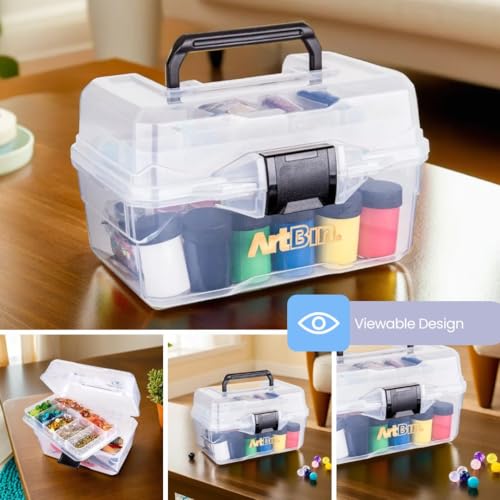 ArtBin 6890AG Small Project Box, Portable Art & Craft Organizer with Lift-Out Tray, [1] Plastic Storage Case, Clear - size: Small
