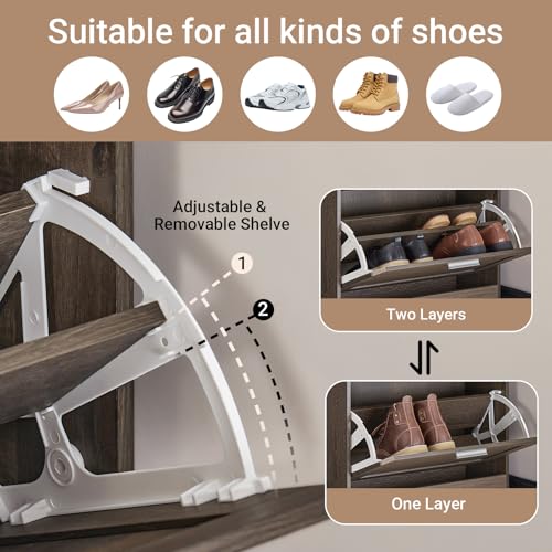 Haotian Shoe Cabinet Storage for Entryway, Narrow Shoe Cabinet with Two Flip Drawers to Save Space, Shoe Rack Cabinet for Front Door Entrance Hallway (Brown) - color: Mocha, size: 2-Drawers