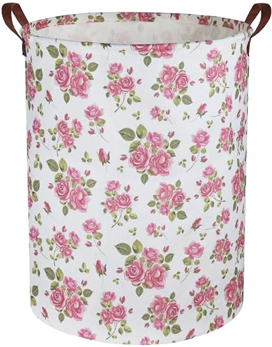 Roses Pink Laundry Basket Baby Girls Laundry Hamper Kids Toy Storage Bins Organizer Gift Basket Pink Rose Bedroom Decor Bathroom(Pink Rose) - color: Pink Rose