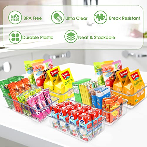 ZIZOTI Snack Organizer for Pantry Shelf, 2 Pack Clear Plastic Pantry Storage Bins with 3 Dividers for Snacks, Spices, Chips Food Organizer, Stackable Pantry Organizers for Kitchen, Fridge, Cabinet - color: 2 Pack