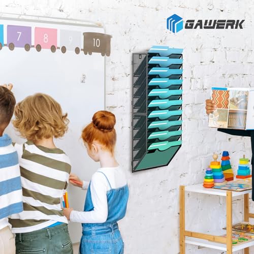 Gawerk 10-Tier Wall File Organizer Hanging Wall File Holder Wall Mount Paper Folder Organize, Mesh Magazine Document Mail Organizer Wall Organizer for Office School Home, Black - color: Black, size: 10-T