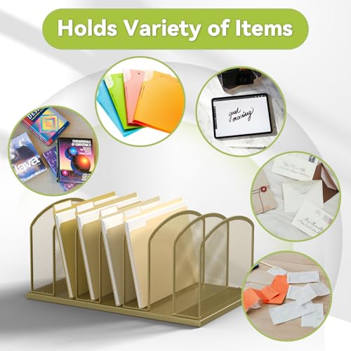 MINDEPOT Desk File Organizer Vertical 7 Sections Mesh File Sorter Paper Storage Organizer for Desk, Office Organization File Holder Rack, Gold - color: Gold, size: 1Pack