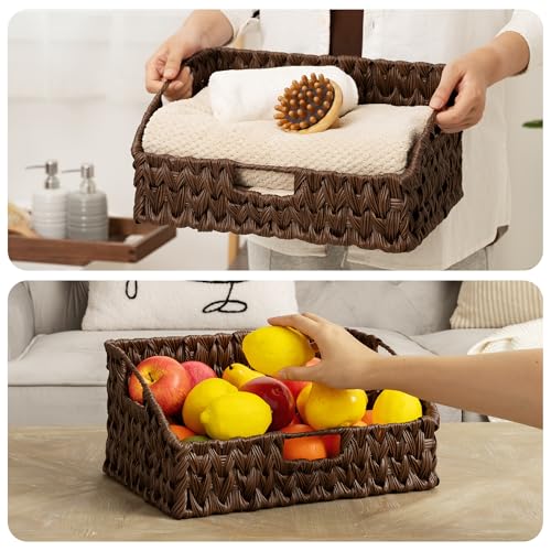 GRANNY SAYS Wicker Storage Basket for Shelves, Large Wicker Basket with Handles, Trapezoid Woven Baskets for Storage, Decorative Baskets for Home Decor, Brown - color: Brown, size: 10¾"D x 15"W x 7¼"H