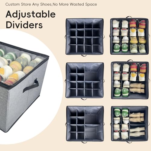 2 Pack Shoe Organizer, Shoe Storage Box with Clear Cover, Adjustable Dividers Fits 16-32 Pairs Shoe Boxes, Organizador de Zapatos, Grey - color: Grey-2 Pack