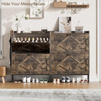Nicetree Shoe Cabinet with 2 Flip Drawers, Freestanding Shoe Storage Cabinet with Metal Legs, Farmhouse Shoe Organizer for Entryway, Foyer, Hallway - color: Chestnut, style: 2-Drawers