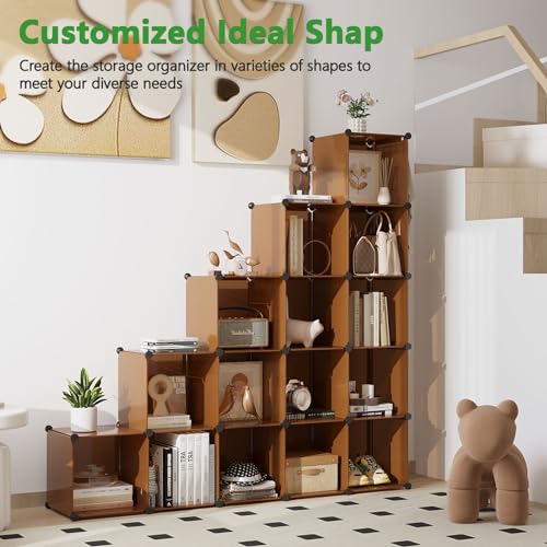 C&AHOME 16-Cube Storage Organizer, Plastic Shelves Units, DIY Closet Organizer, Modular Shelves Ideal for Home, Bedroom, 48.4" L 12.4" W 48.4" H Brown UPCS16C - color: Brown