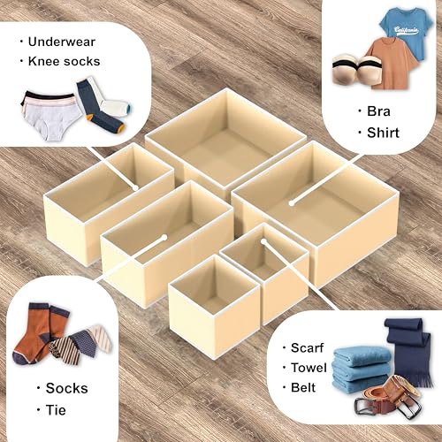 Simple Houseware Foldable Drawer Organizer Set of 12, Beige – Fabric Storage Bins for Clothes, Underwear, Bra, Panty, Socks, Onesies – Closet & Dresser Drawer Dividers for Home Organization - color: Beige, size: Set of 12 - 4L / 4M / 4S