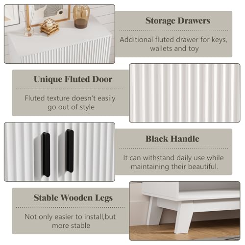 Shoe Cabinet Storage for Entryway, 4 Tier Fluted Shoe Storage Cabinet with 2 Drawers, Narrow Hidden Shoe Organizer with Adjustable Shelves, Freestanding Shoe Rack for Entryway, Hallway, White - color: White, size: 4 Tier