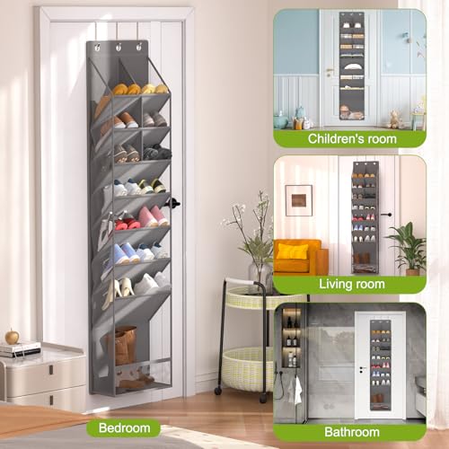 VERONLY Door Shoe Organizer, Over The Door Hanging Shoe Rack with Large Pockets, Space Saving Shoe Storage for Closet, Entryway, Bedroom, Shoe Holder for Men Women Kids (Grey) - style: Gray Over the Door Shoe Organizer