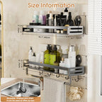 Suction Cup Shower Caddy, 15.7inch Extended Version, with 5 Hooks & Towel Rrack, No Drilling Required, Rust-Resistant Bathroom Shower Organizer (Dark Gray, 2-Pack) - size: 15.7 inches(2-pack US)