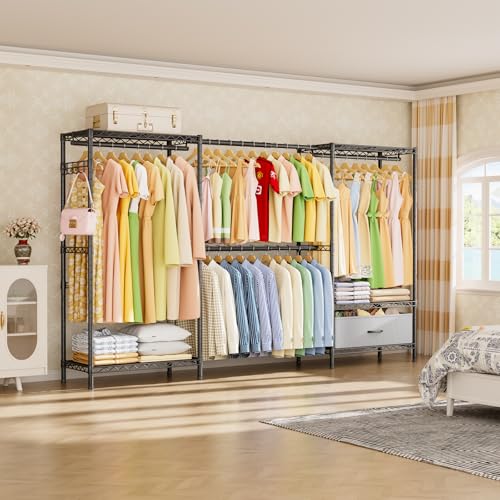 Golpart Coat Rack Clothes Wardrobe：Closet Organizer and Storage Clothing Garment Rack with Shelves Heavy Duty for Hanging Clothes Portable Adjustable Black 15.8" DX69 WX76.5 H - color: Black, size: 15.8"DX69"WX76.5"H