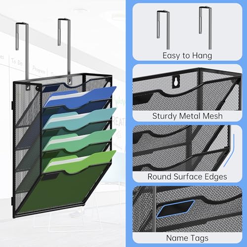Kuntine.B Wall File Organizer Office Hanging Magazine Holder Wall File Organizer for Office Home (Black, 5 Tier & Hangers) - color: Black, size: 5 Tier & Hangers