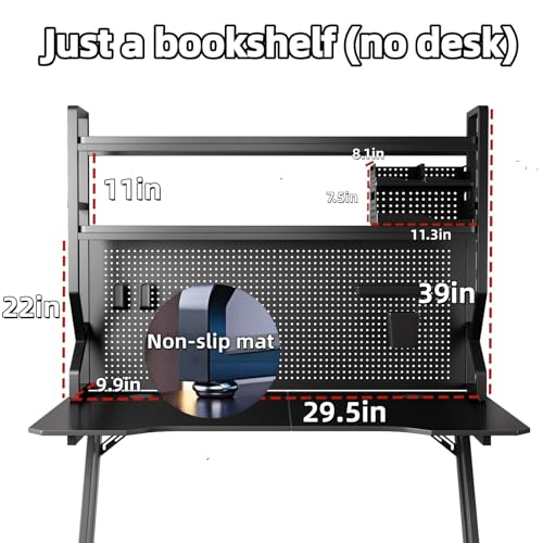 Desktop Hutch Bookshelf,Many Gifts,Metal Desktop Bookcase with pegboard, Desk Shelf, Countertop Storage Organizer Rack for Dorm or Office,Desktop Shelves (Black, 29.5" Lx9.9 Wx39 H) - color: Black, size: 29.5" Lx9.9 Wx39 H