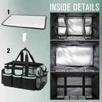 SCAVATA Wearable Cleaning Caddy, Cleaning Caddy Supplies Organizer with Handle & Shoulder Straps for Housekeepers, Under Sink & Car Cleaning Tool Organizers Bag with 4 Foldable Divider (Celadon) - color: Celadon
