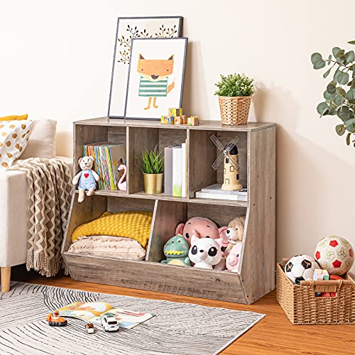 HOOBRO Kids Bookshelf, Bookcase Footboard, Toy Storage Cubby, Children's Toy Shelf, 35.4" L Toy Storage Cabinet, Fit for Children's Room, Playroom, Hallway, Kindergarten, Greige BG32CW01 - color: Greige, size: 35.4"L x 11.8"W x 29.5"H