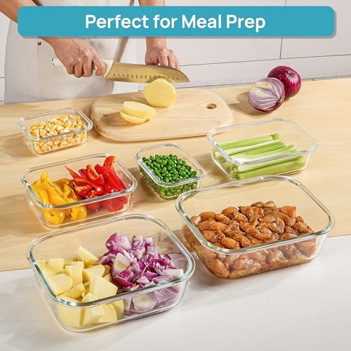 Vtopmart 2.26L/76oz Extra Large Glass Food Storage Containers with Lids, 6 pack Meal Prep Container Set, Airtight Lunch Boxes with Snap Locking Lids for Microwave, Oven, Freezer, Dishwasher - size: 6pack mixed sizes