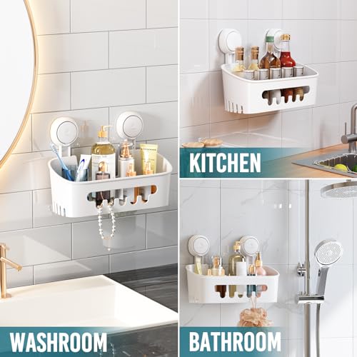 TAILI Shower Caddy Suction Cup 2 Pack, Heavy Duty Bathroom Organizer, Removable Shelves for Inside Shower, Shampoo, Waterproof Suction Plastic Storage for Bathroom Accessories Holder, White - style: 2 × White(M&L)
