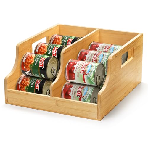 Yesland Bamboo Soda Can Organizers, Can Holder and Drink Dispenser for Kitchen, Countertop, Pantry Organizer Bins for Soda, Pop, Drinks, Beer, Water Bottles, Holds 26-28 Cans