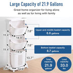 Japard 83 Litres Rolling Laundry Hamper Ultra Slim, Vertical 3 Sorter Cart with Wheels and Breaks, 3-tier Baskets Detachable for Dorm, Closet, Easy Assembly White Gray - size: 3 Tier