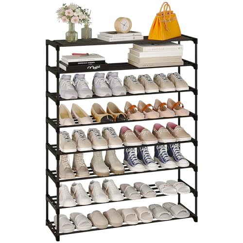 Calmootey 8-Tier Shoe Rack, Tall Large Capacity 40 Pairs Shoes Storage Organizer, Stackable Wide Shoe Shelf for Entryway, Hallway, Black - size: 8-Tier