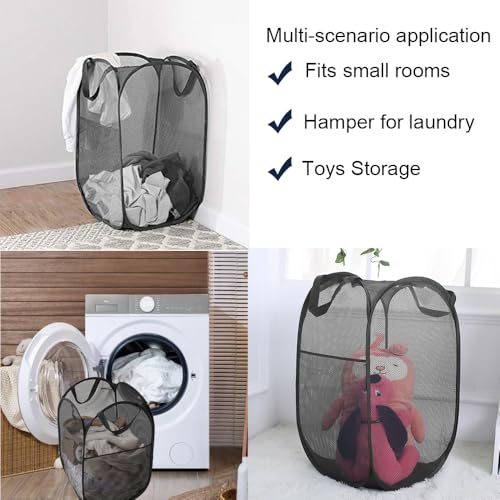 Mesh Pop up Laundry Hamper with Portable Handles, Collapsible Laundry Basket for Storage, Folding Pop-Up Clothes Hampers for Home, College Dorm or Travel, Black - color: Black