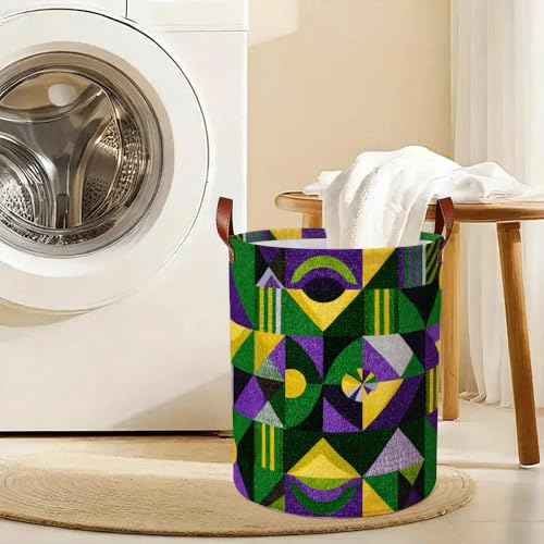 Laundry Basket 15.75 x 15.75 x 19.7 Inch Oxford Fabric Clothes Hamper with Modern Geometric Abstract Pattern Foldable Laundry Storage Bin with Handles for Bathroom Bedroom Dorm Dirty Clothes Holder - color: Colorful587